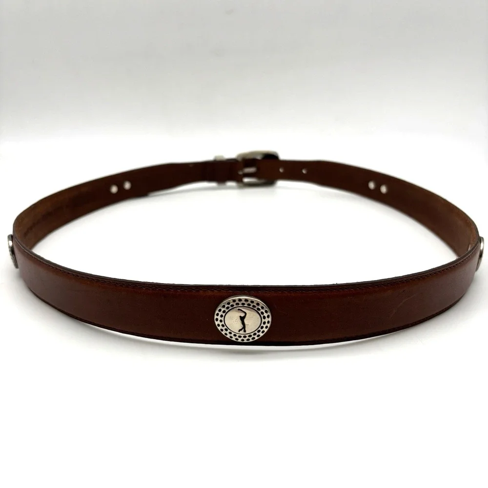 Vintage 90s PGA Tour Brown Full Grain Leather Concho Golf Belt 40 38-42